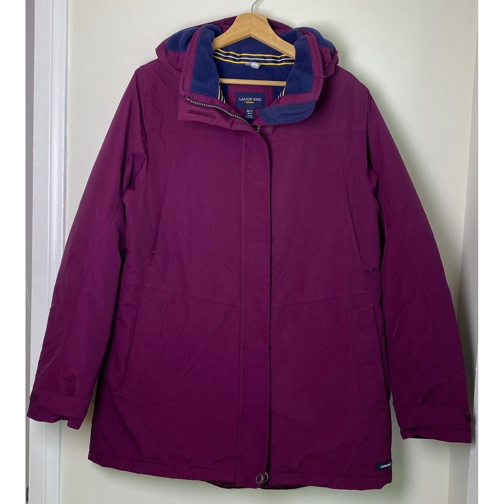 Lands' End Squall Parka Women M/T 10-12 Purple Hooded Insulated Winter Coat
